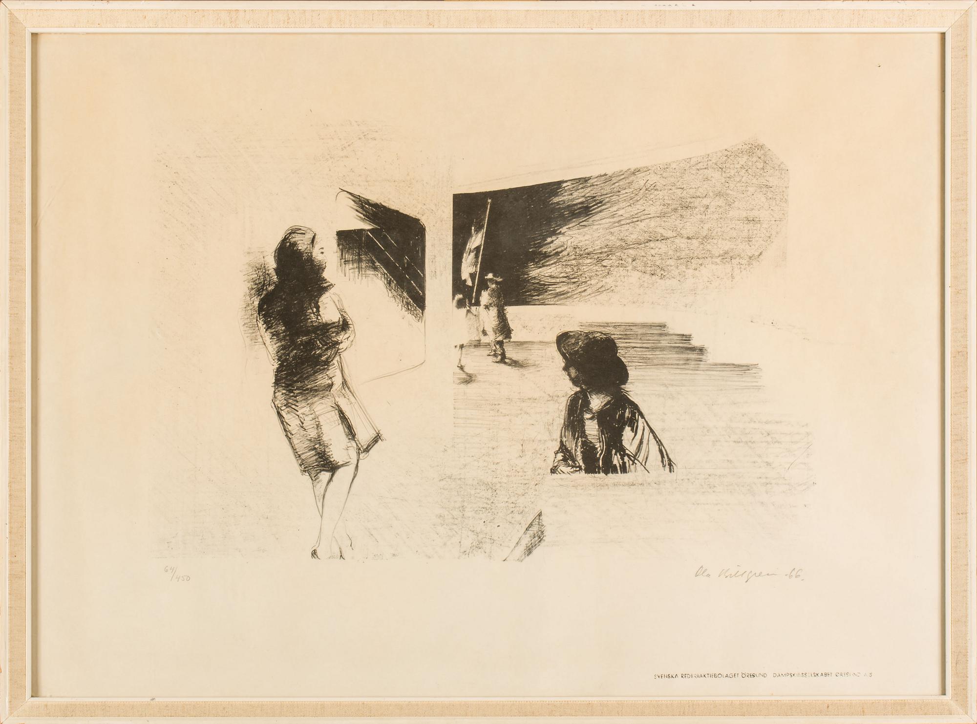 OLA BILLGREN, litografi, signerad och numrerad 64/450. Utgiven av Svenska Rederiaktiebolaget Öresund.