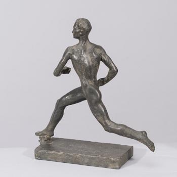 WÄINÖ AALTONEN, skulptur, "Paavo Nurmi", metallegering, 1950-tal.