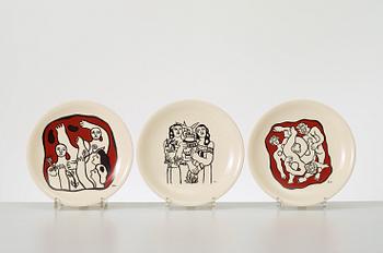 A set of six ceramic plates after Fernand Léger, Salins, France.