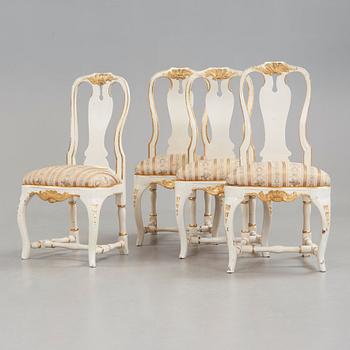 Four Swedish Rococo 18th century chairs.