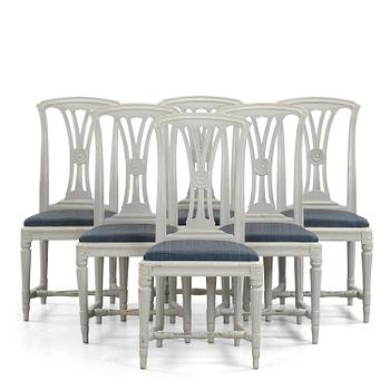 68. A set of six Gustavian chairs, Stockholm, late 18th century.