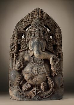 A stone figure of Ganesha, India, Karnataka, Hoysala period, 11/12th Century.