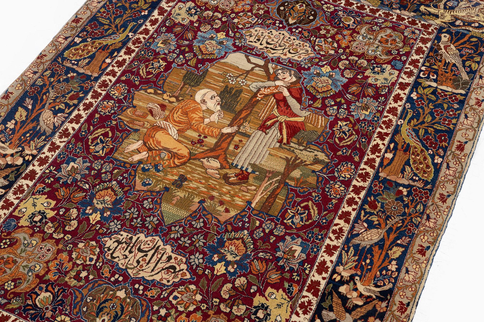 A semi-antique pictoral Tabriz rug, Northwest Persia, c. 200 x 136 cm.