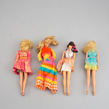 Four Barbiedolls with accessories, Mattel, 1960's-70's.