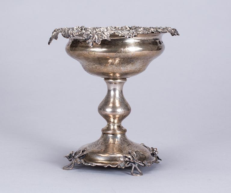 KONFEKTSKÅL PÅ FOT, silver, Petter Wigren, Malmö, 1855. Vikt ca 516 g.