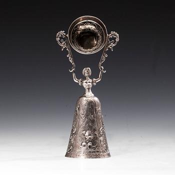 BRÖLLOPSBÄGARE / JUNGFRUBÄGARE, silver 800, Tyskland ca 1900. Vikt 248 g.