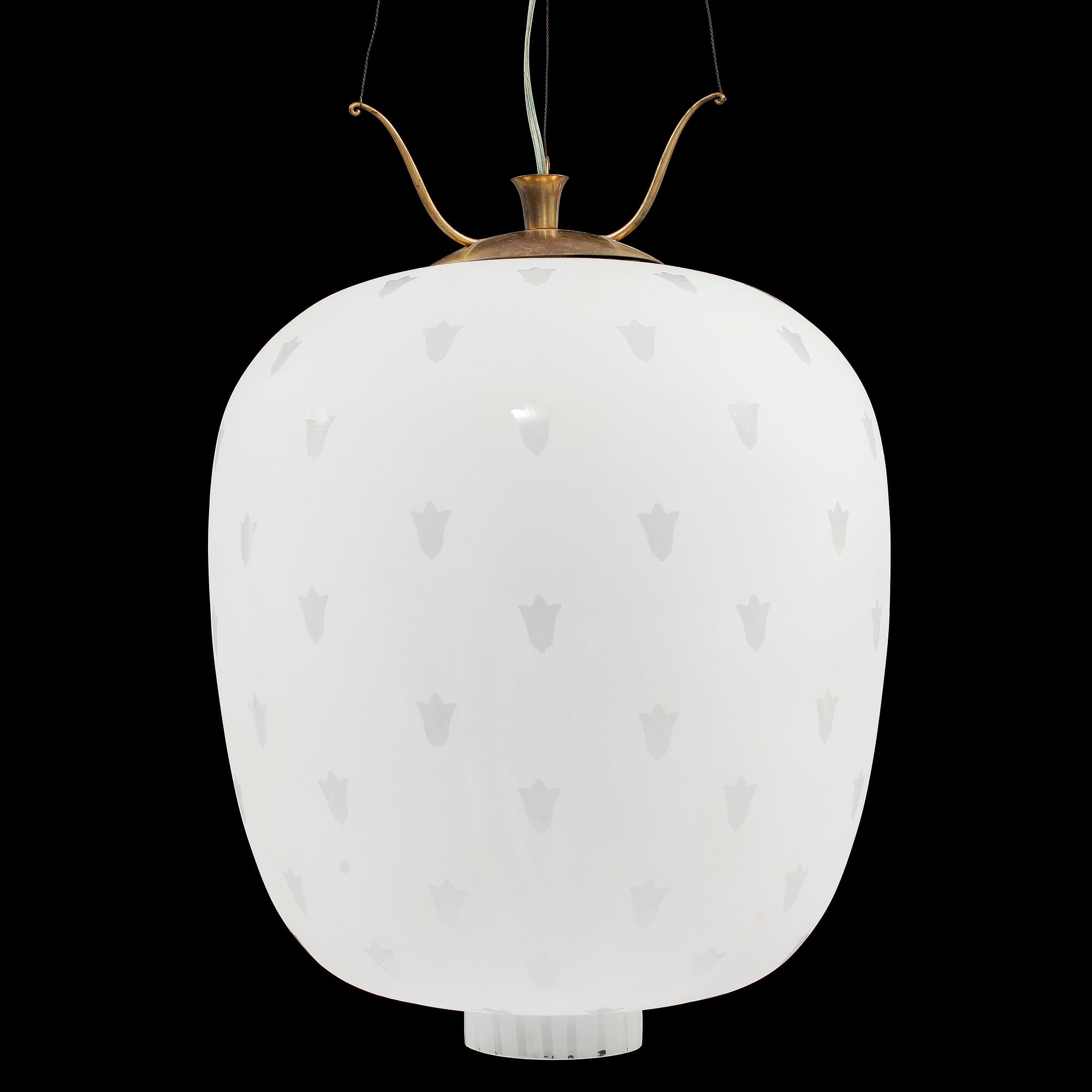 TAKLAMPA, möjligen Orrefors, omkring 1900-talets mitt. Höjd 54 cm.