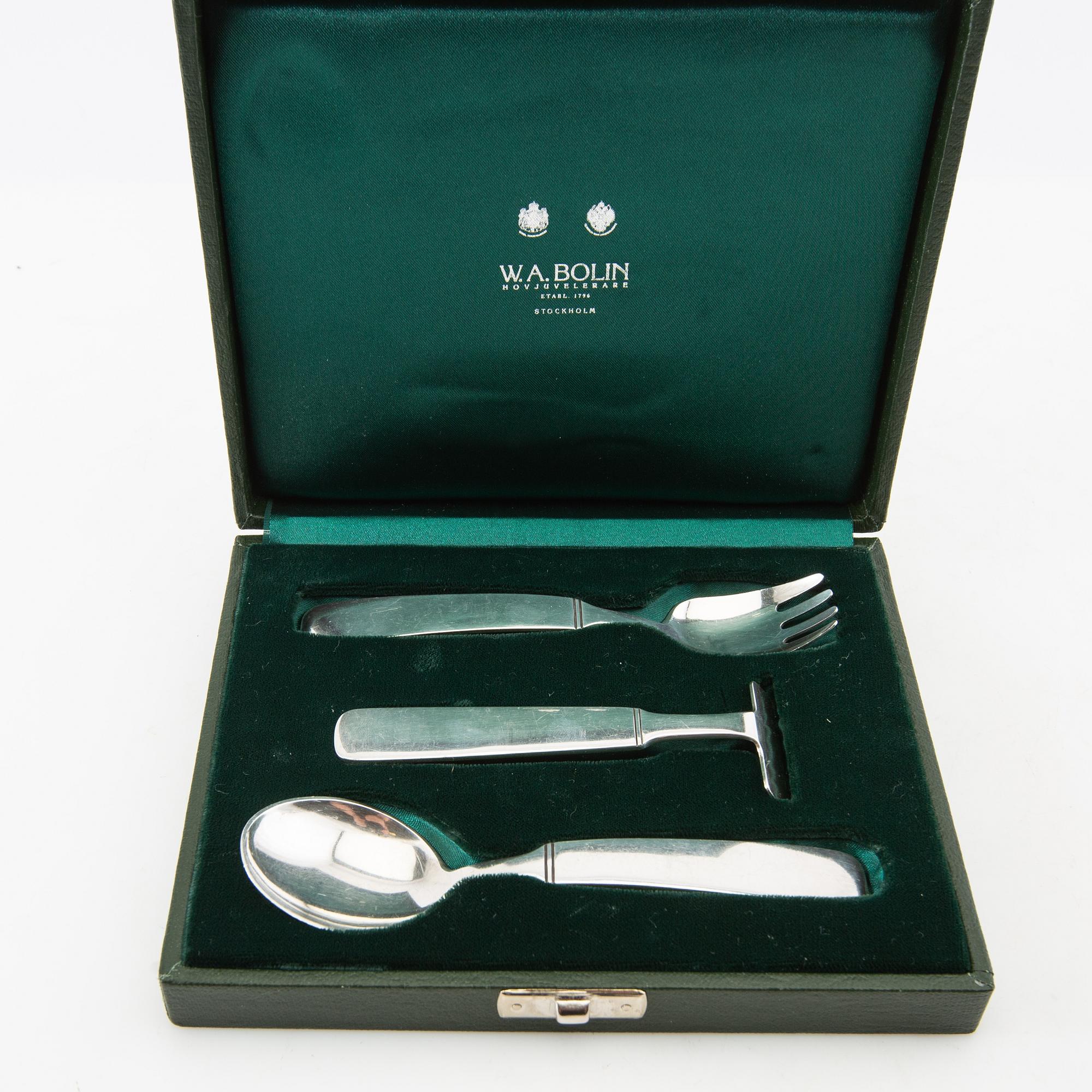 W.A. Bolin, children's cutlery, 3 pieces, silver, Stockholm, 1998.
