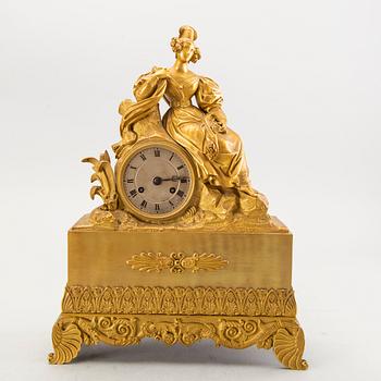 A mid 1800s bronzed late empire table clock.