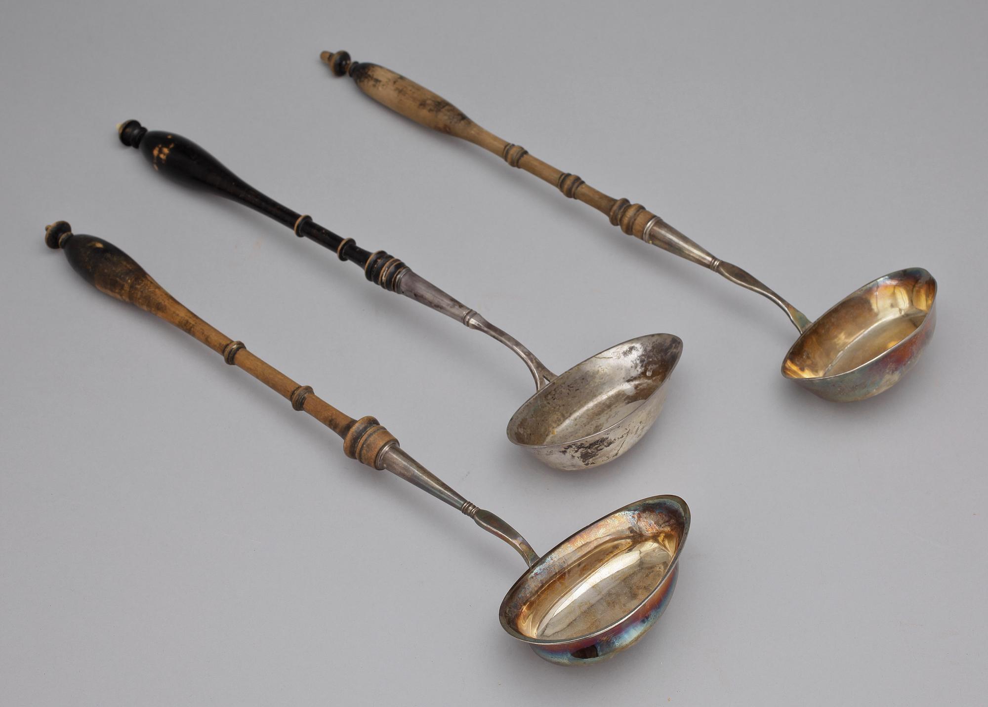 SOPPSLEVAR, 3 st, silver, bla Anders Rahm, Norrköping, 1800-tal.