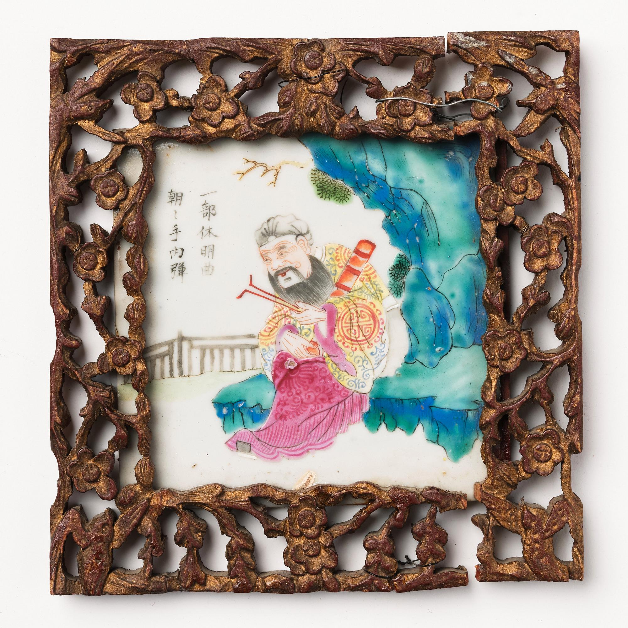A set of six framed tiles, Qing dynasty, 19th Century.