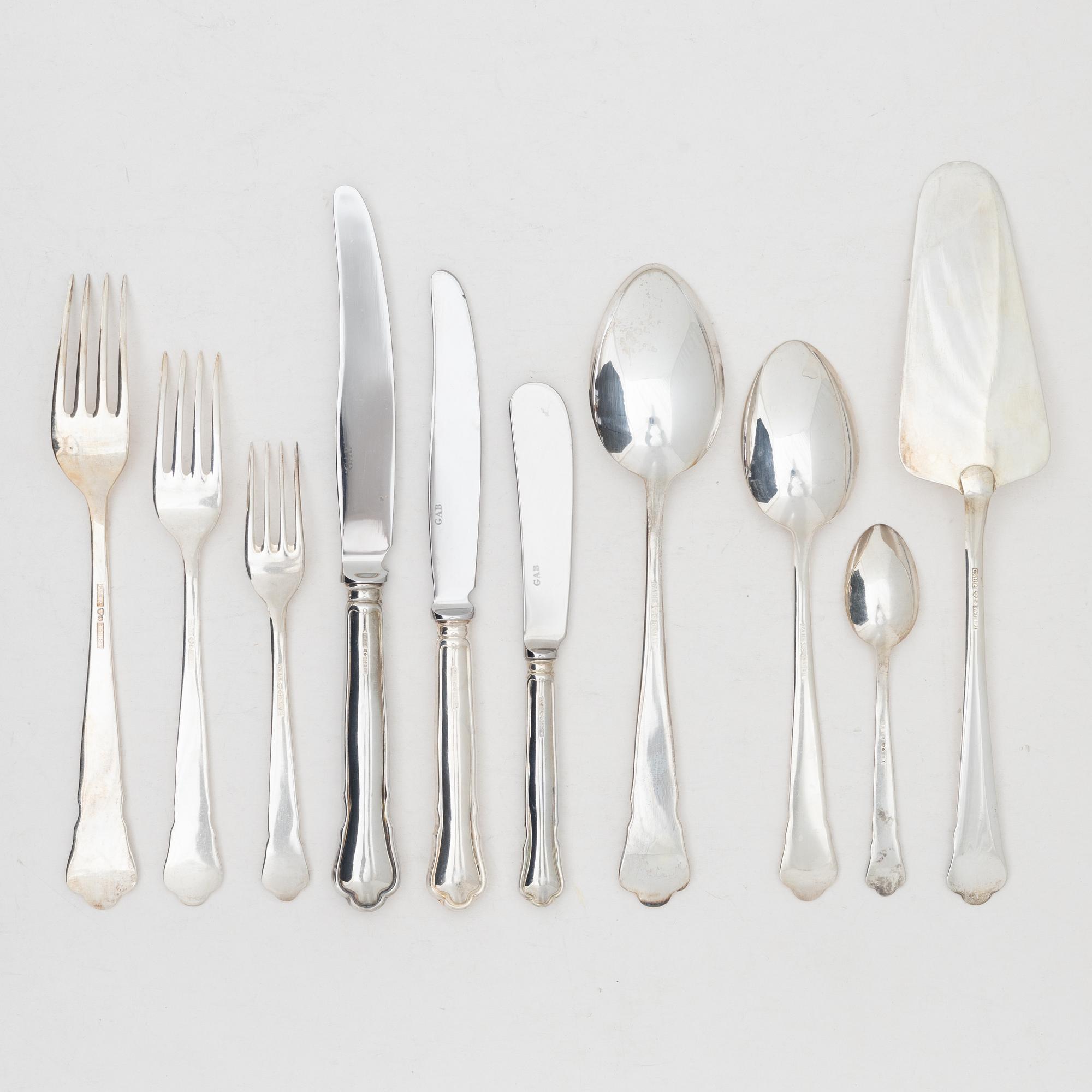 Guldsmedsaktiebolaget (GAB), bestickservis, 55 delar, silver, modell "Chippendale", Eskilstuna, bl a 2002.