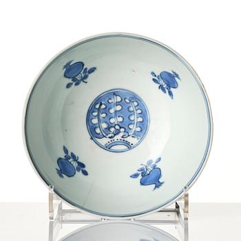 A blue and white 'floral' bowl and a dish, Ming dynasty, Jiajing (1522-1566).