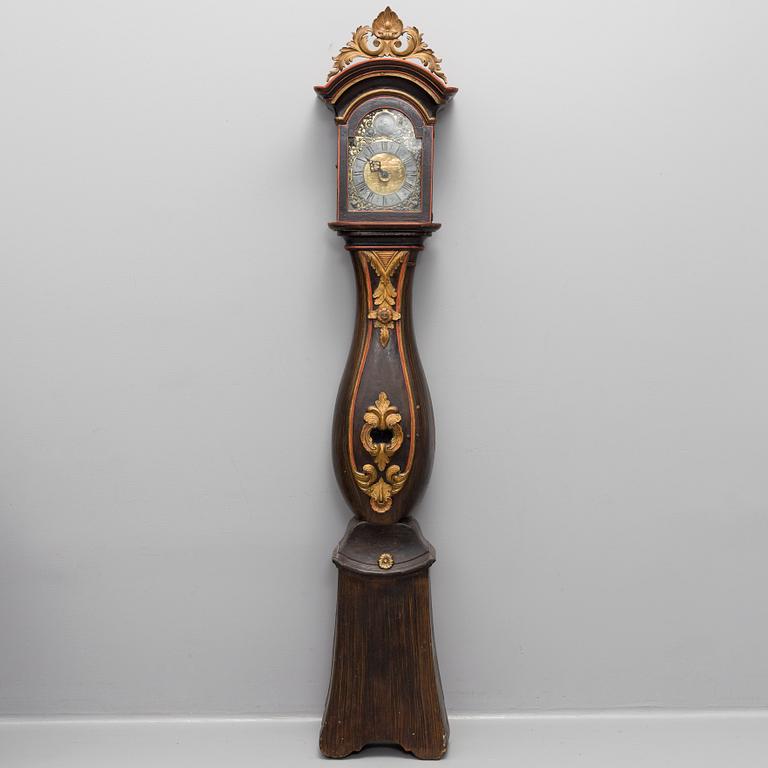 A grandfather clock by Kougsta workshop, Häggenås, Jämtland, early 19th century.