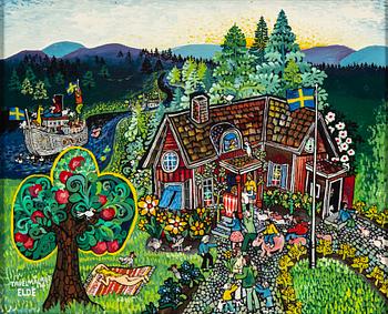 BENGT ELDE, elamel paint on board, signed Tavelmålare Elde.