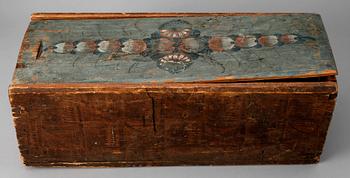 DRÄKTLÅDA, trä, allmoge, daterad 1801.