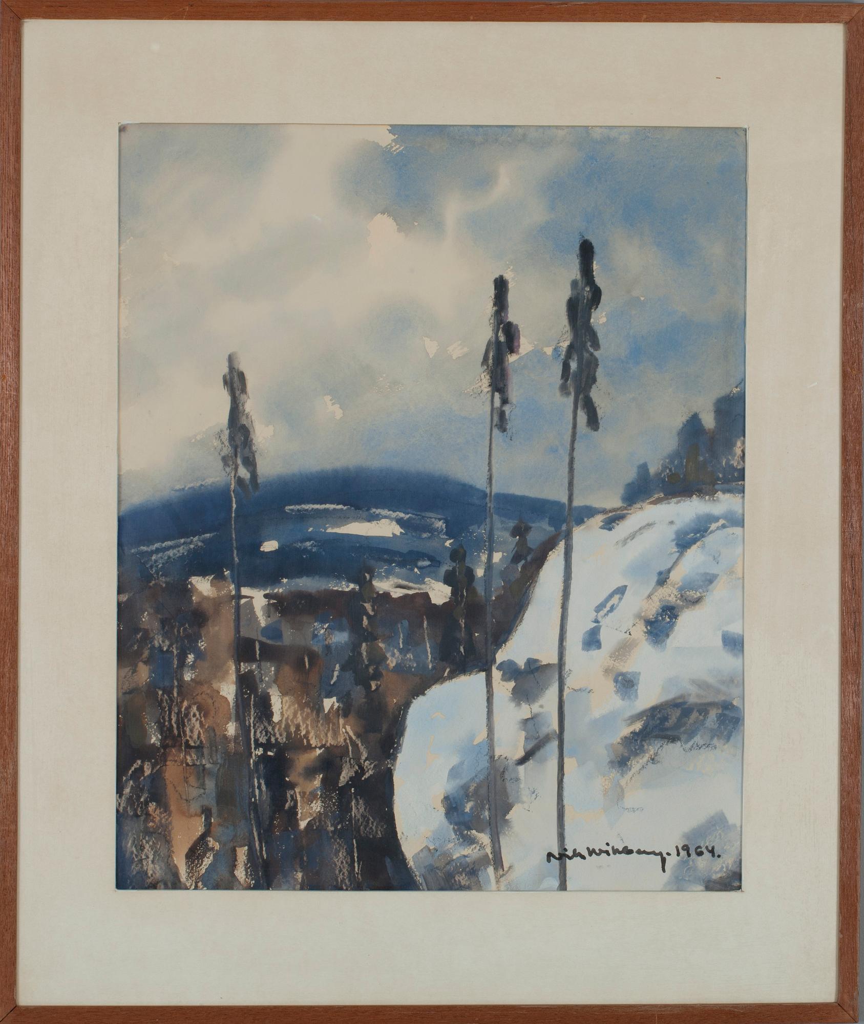 NILS WIKBERG, 2 kpl, vesiväri, sign. ja päiv. 1964.