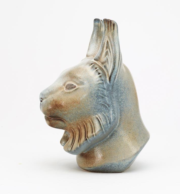 A Gunnar Nylund stoneware figure of a lynx head, Rörstrand.