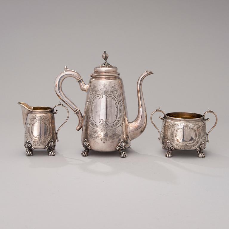 A 3-piece silver coffee set, mark of Otto Roland Mellin, Helsinki 1882-85.