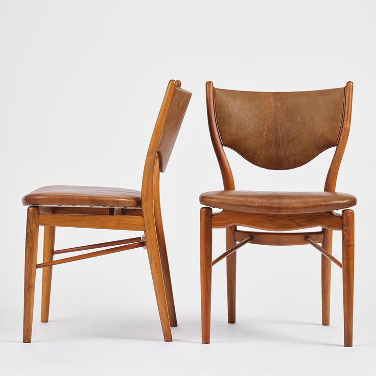 Finn Juhl, a set of four chairs and a pair of armchairs, model "Bo-63" and "Bo-72", Bovirke, Denmark, 1950s-60s.