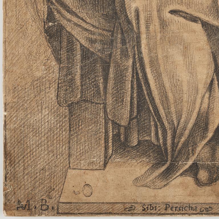 MICHELANGELO BUONARROTI, after. With initials MB. Crayon 41 x 27 cm.