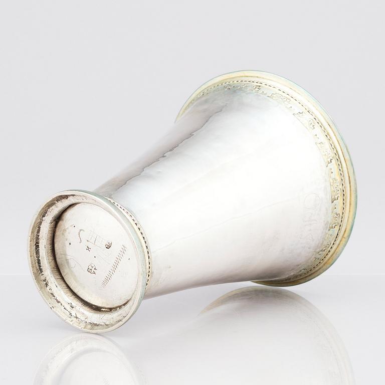 A Swedish 18th Century parcel-gilt silver beaker, maker's mark Johan Pettersson Berg, Norrköping, 1766.