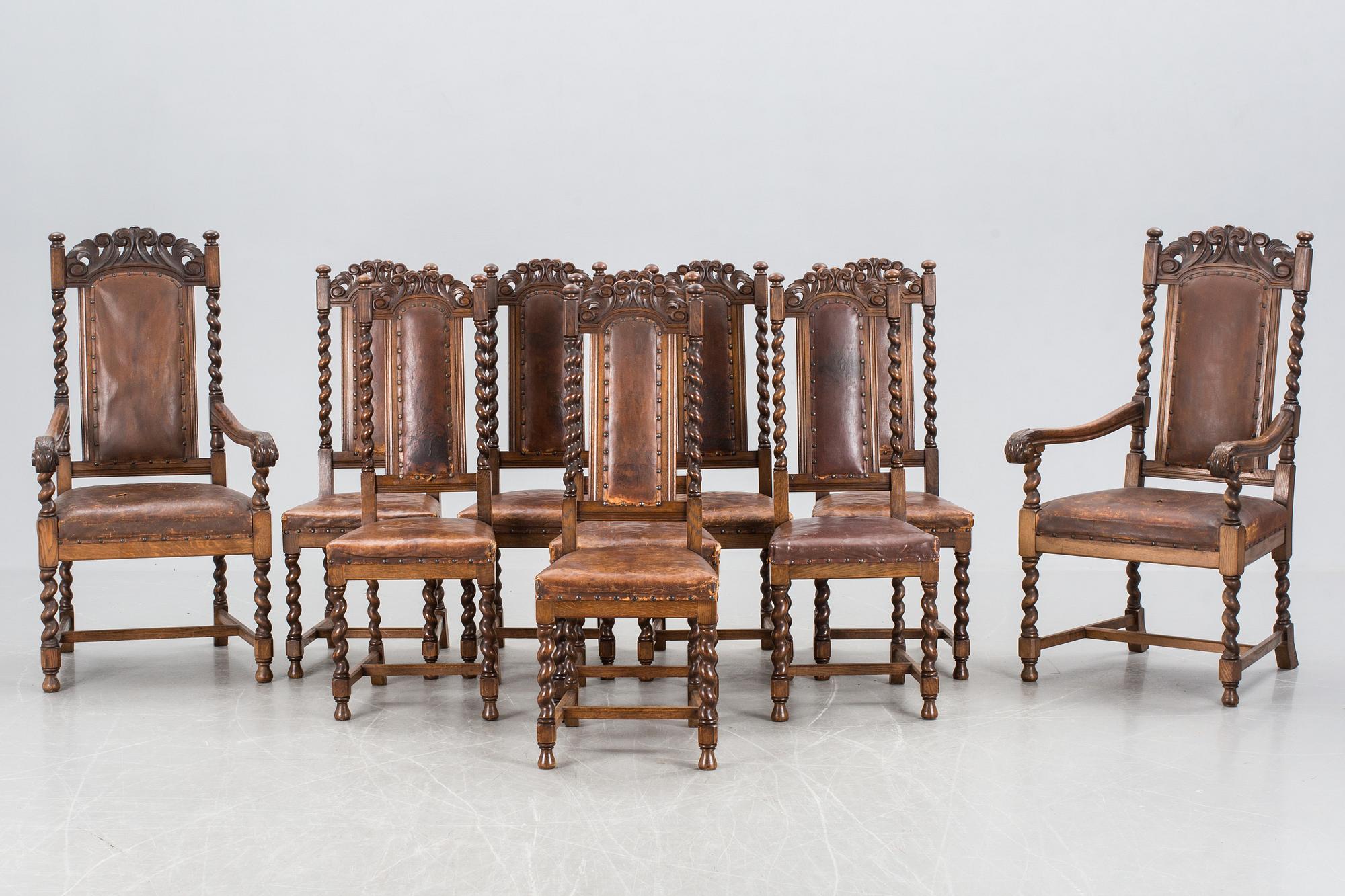 MATSALSMÖBLEMANG, barockstil, 11 delar, omkring 1900.