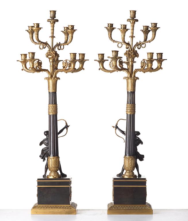 A pair of Empire-style ten-light candelabra, second half of the 19th century.