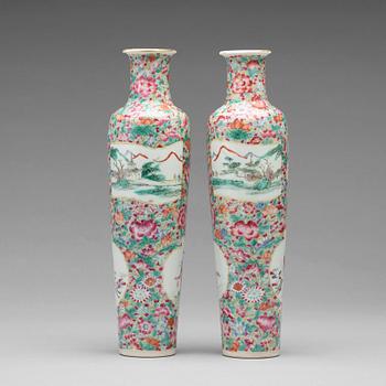 698. A pair of famille rose mille fiori vases, 19th Century.