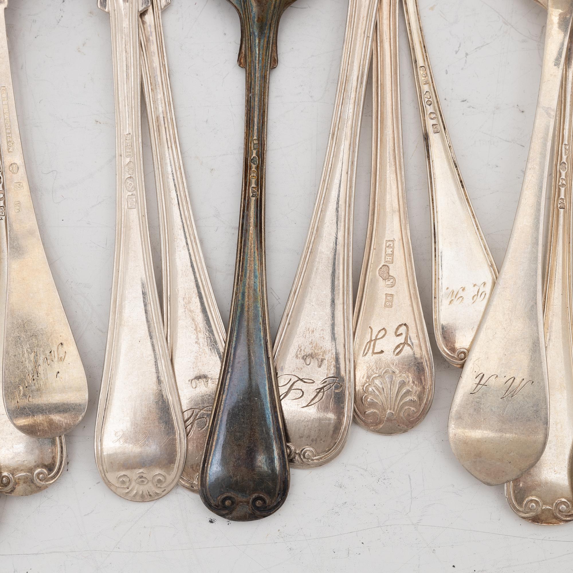 Cutlery, 58 pieces, silver, “Gammel fransk”, Sweden, including Johan Petter Ernander, Uppsala, 1832.