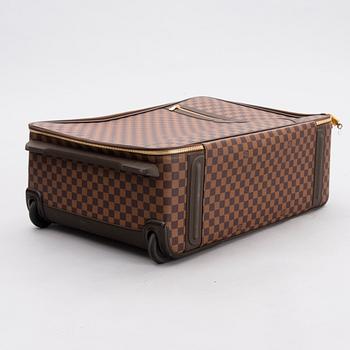 LOUIS VUITTON Damier Ebene Brown Pégase Suitcase with protective cover.