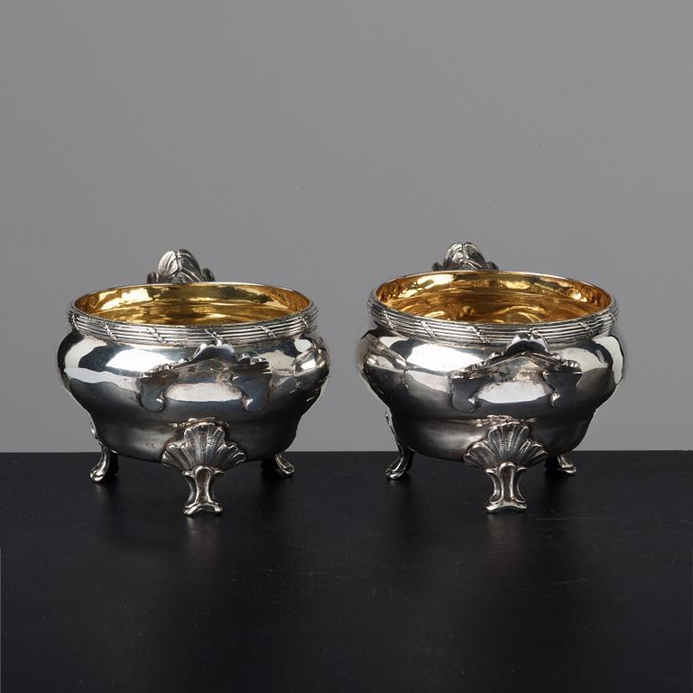 A pair of Swedish 18th century parcel-gilt silver salt cellars, mark of Jonas Berg, Stockholm 1781.