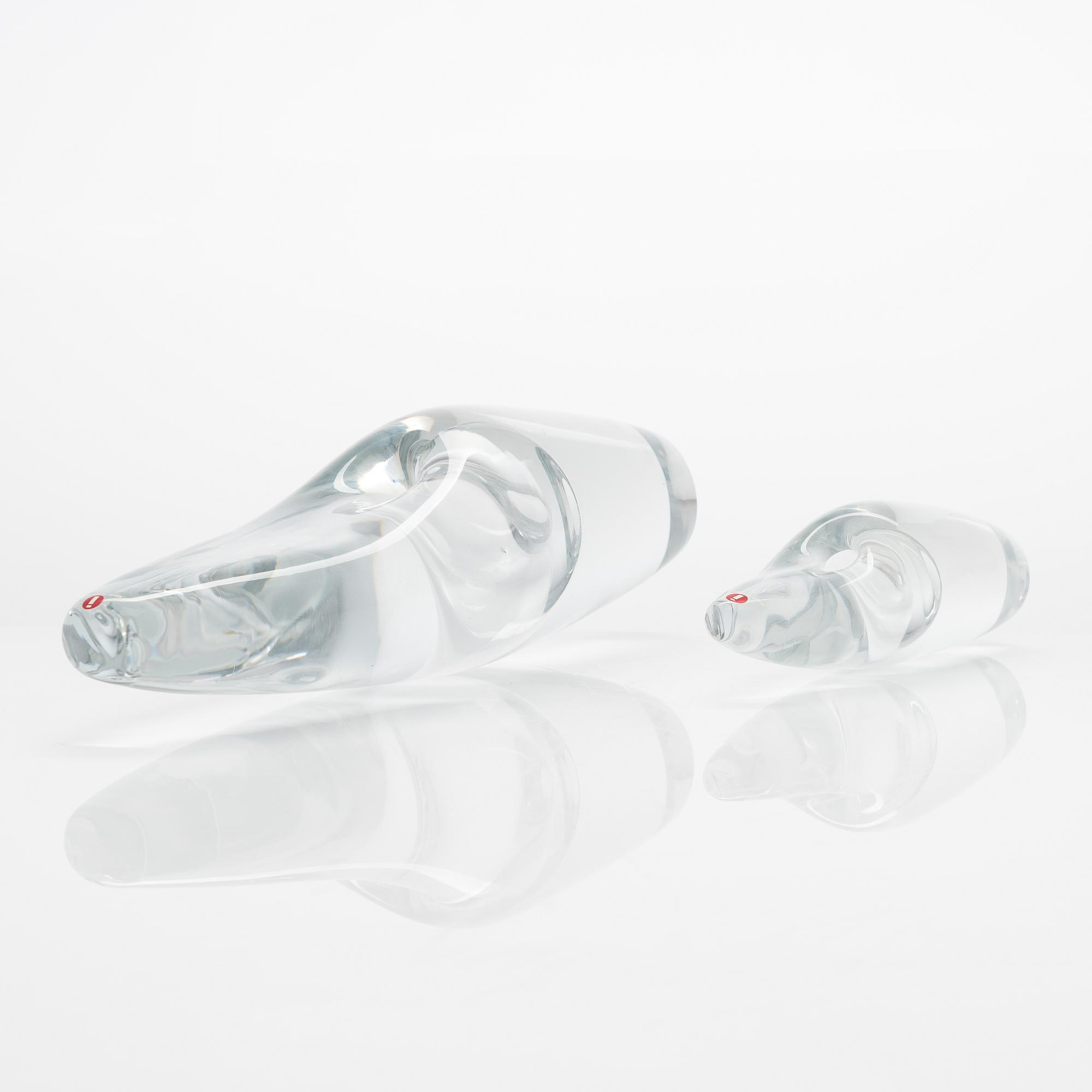 Timo Sarpaneva, konstglasobjekt, 2 st, "Orkidé", Iittala, Finland.