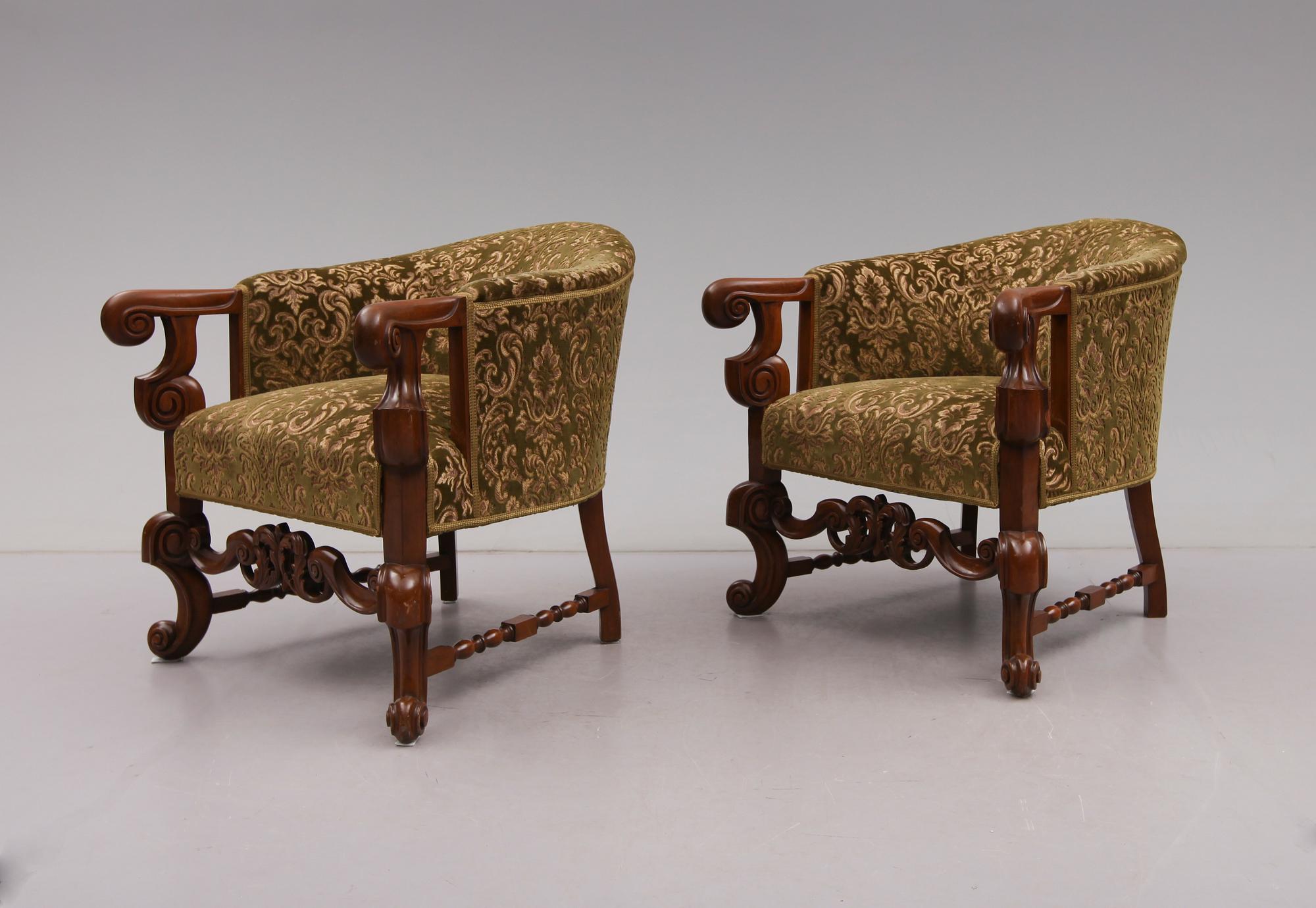 FÅTÖLJER, 1 par, barockstil, 1900-talets första hälft.