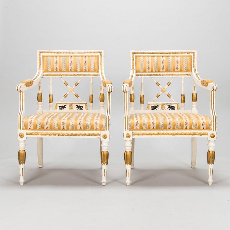 A pair of late Gustavian style armchairs, late 19th century.
