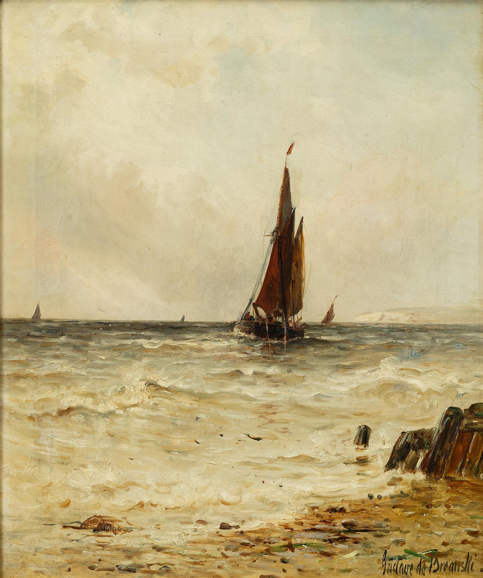 Gustave de Breanski, Sailing into harbour.