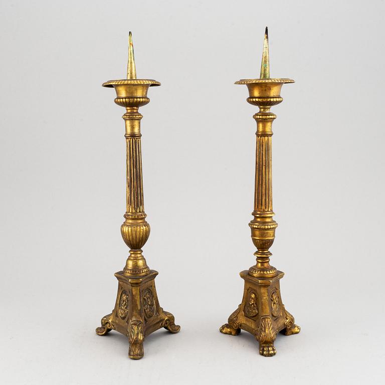 Two 19th century bronze altar candlesticks.