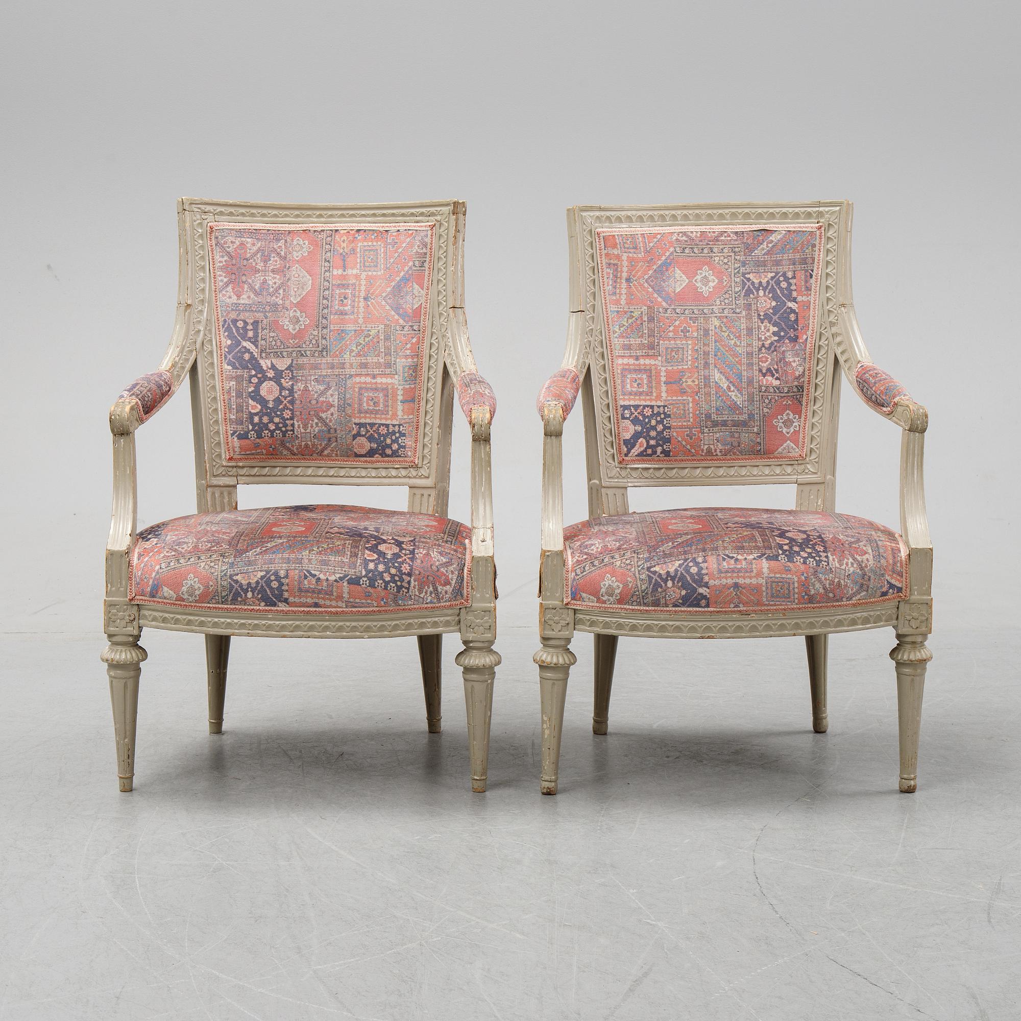 A set of two gustavian armchairs.