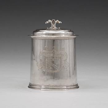 John Jackson, dryckeskanna, silver, London 1689, William and Mary.