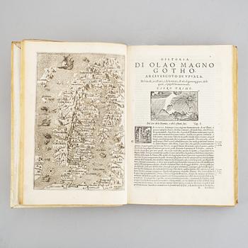 With engraved map of Scandinavia, 1565.