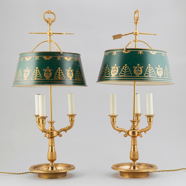A pair of brass table lamps, Bouillotte lamps, sencond half of the 20th century.