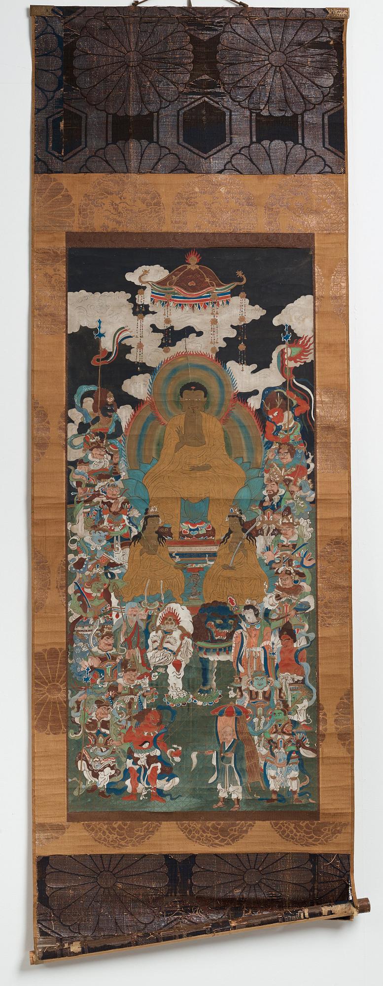 RULLMÅLNING, tusch och färg på papper. Japan, Edo period.