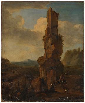 772. Jan Dirksz Both, circle of, Figures by a ruin in the Italian countryside.