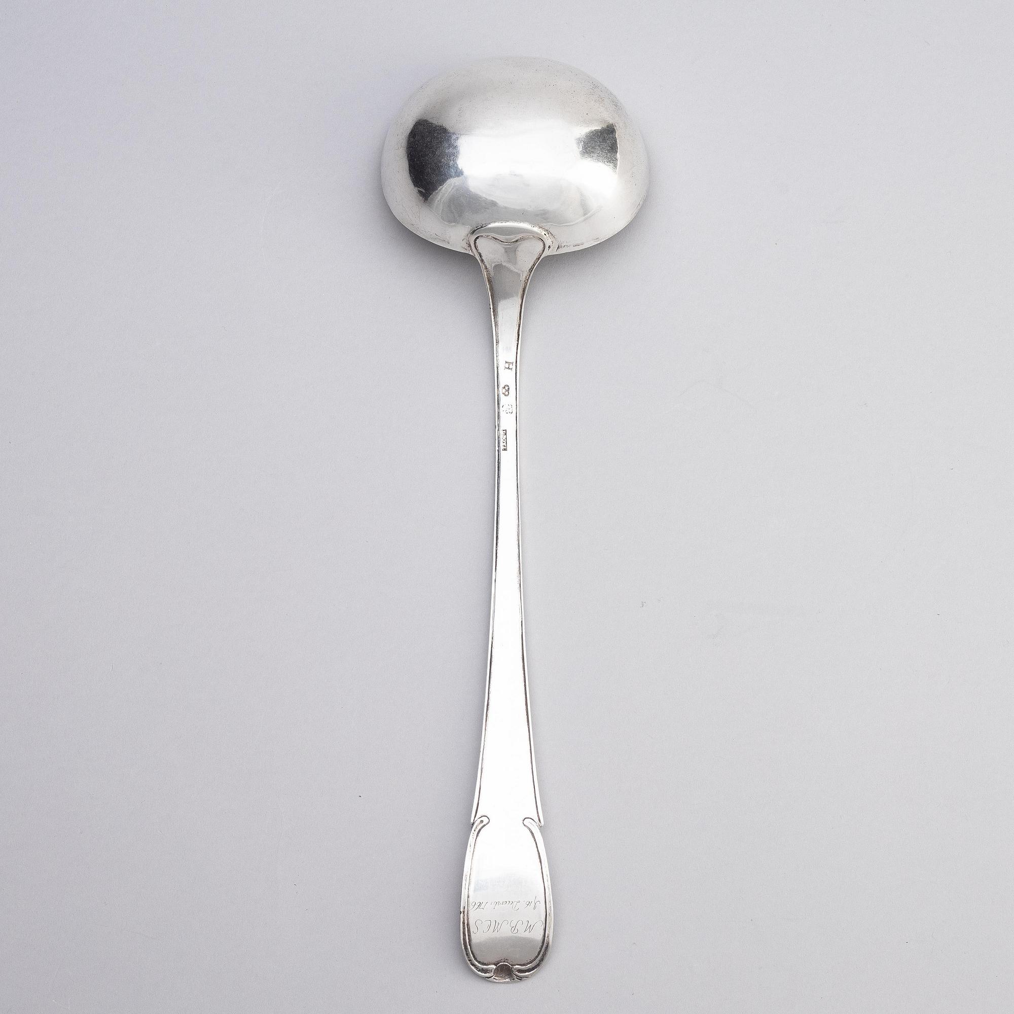 A Swedish silver soup ladel, mark of Lars Boye, Stockholm 1766.