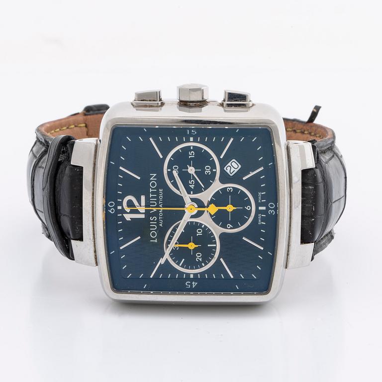 LOUIS VUITTON ARMBANDSUR 40 mm, stål, automatisk, original läderarmband, originaletui.