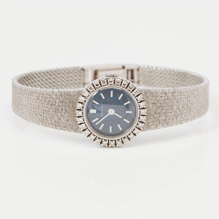 ARMBANDSUR, 18K vitguld och diamanter, Certina. Total vikt inklusive urhus ca 33 g.