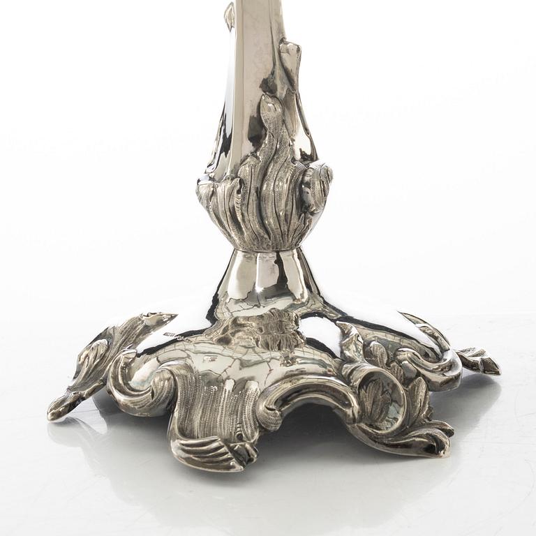 Gustaf Möllenborg, a pair of neo-rococo silver candle sticks, Stockholm, Sweden, 1855.