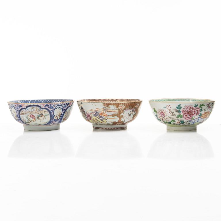 Three porcelain punch bowls, China, Qianlong (1736-95).