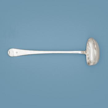 934. A Swedish 18th century silver soup-ladle, marked Jacob Lampa, Stockholm 1780.