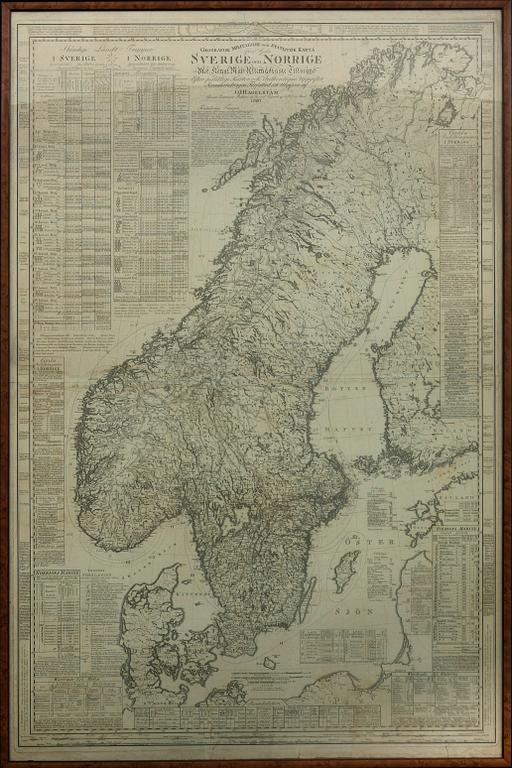 GEOGRAFISK MILITAIRISK OCH STATISTISK KARTA öfver Sverige och Norrige, O.J. Hagelstam 1820.